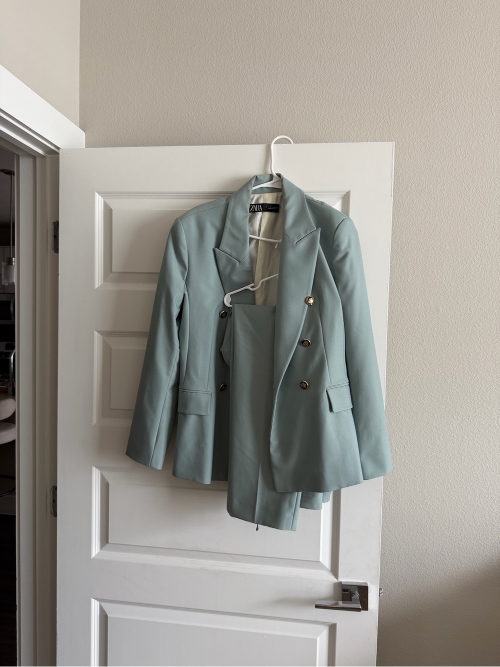 Zara Light Mint Double-Breasted Blazer